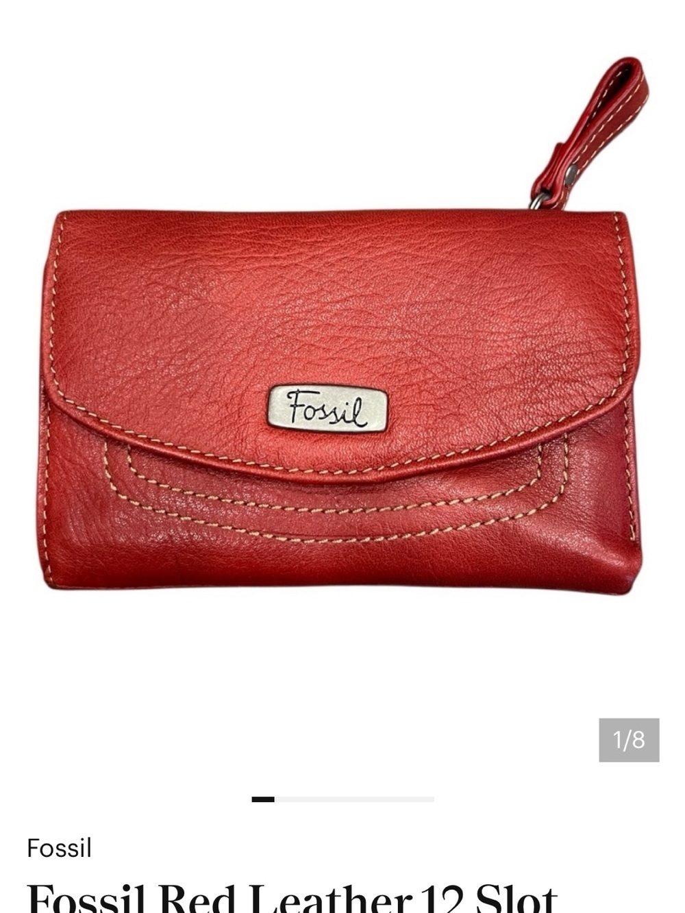 Fossil Red Leather 12 Slot Card Wallet New